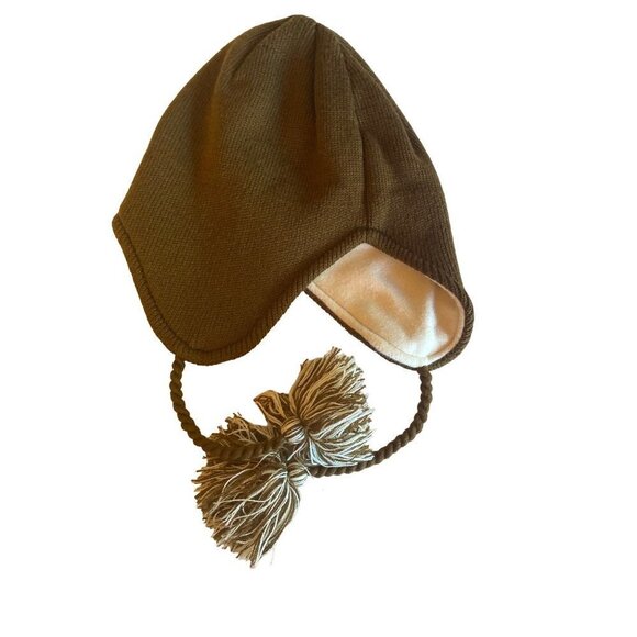 Cabin Fever Brown Knit Ski Hat Pom Pom Ties One Size - Picture 3 of 6